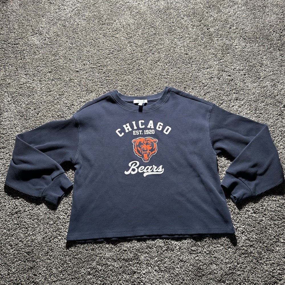 WEAR Chicago Bears Shirt Womens Large Blue Waffle Knit‎ Crop Sweatshirt NFL